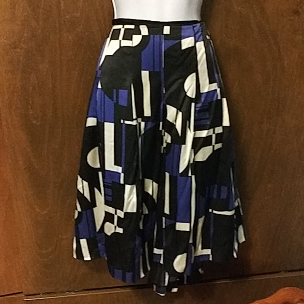 RALPH LAUREN SILK BLUE WHITE BLACK SKIRT